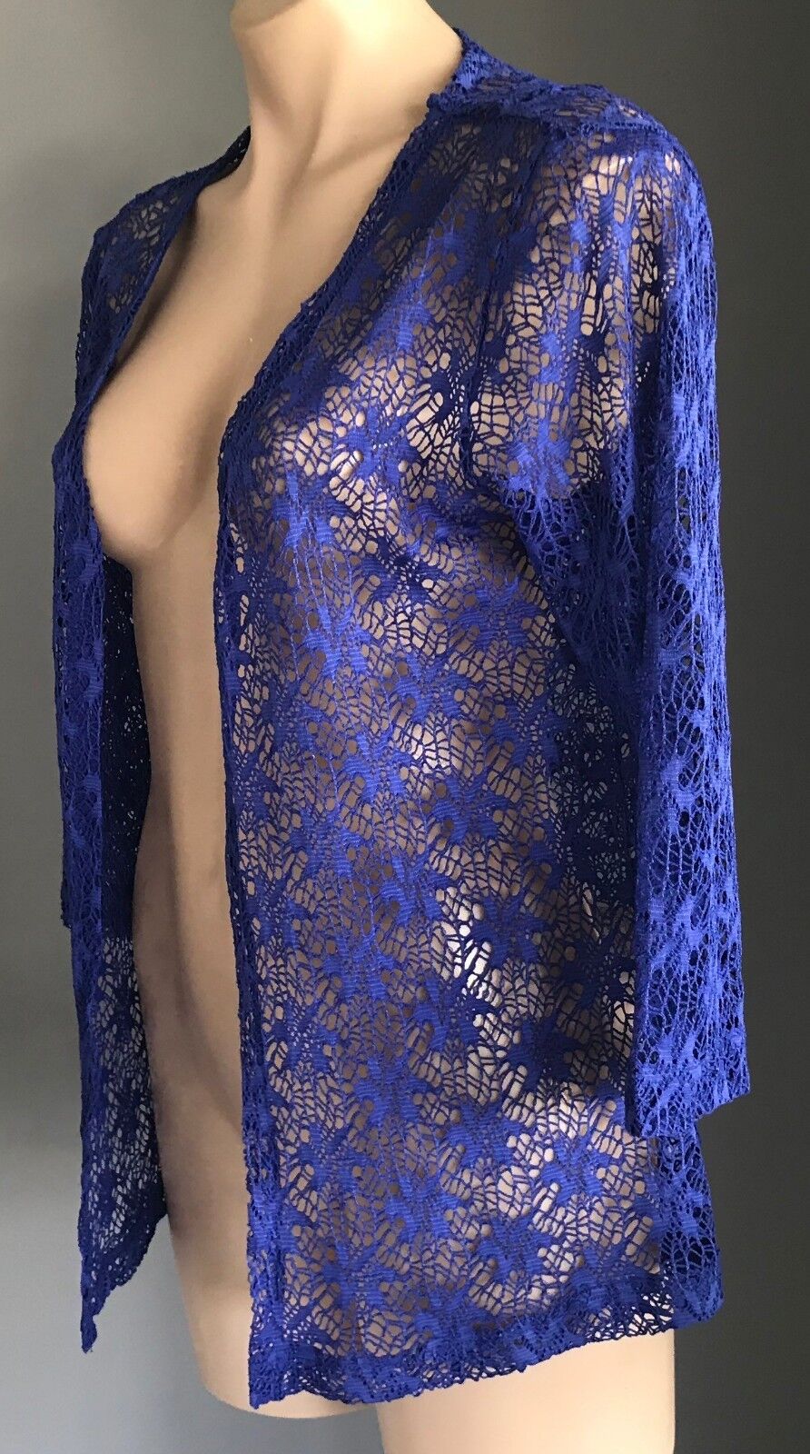 BLACK PEPPER Drape Cardigan Cobalt Blue Net Lace 3/4 Sleeve Ladies Size 12 NEW