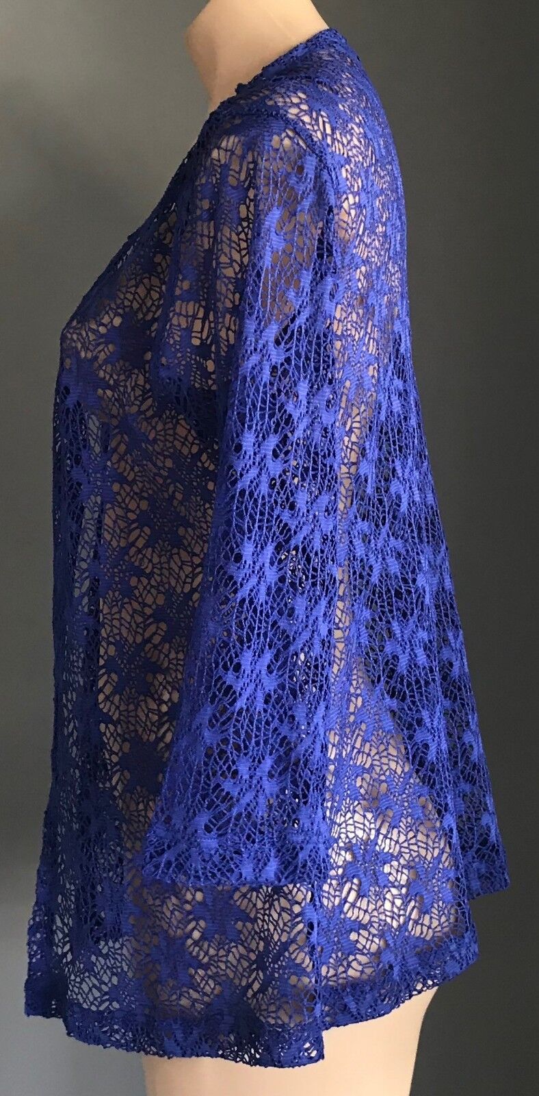 BLACK PEPPER Drape Cardigan Cobalt Blue Net Lace 3/4 Sleeve Ladies Size 12 NEW