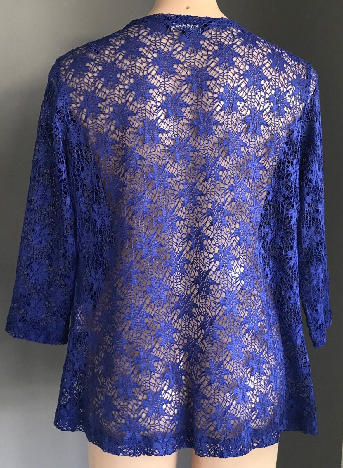 BLACK PEPPER Drape Cardigan Cobalt Blue Net Lace 3/4 Sleeve Ladies Size 12 NEW