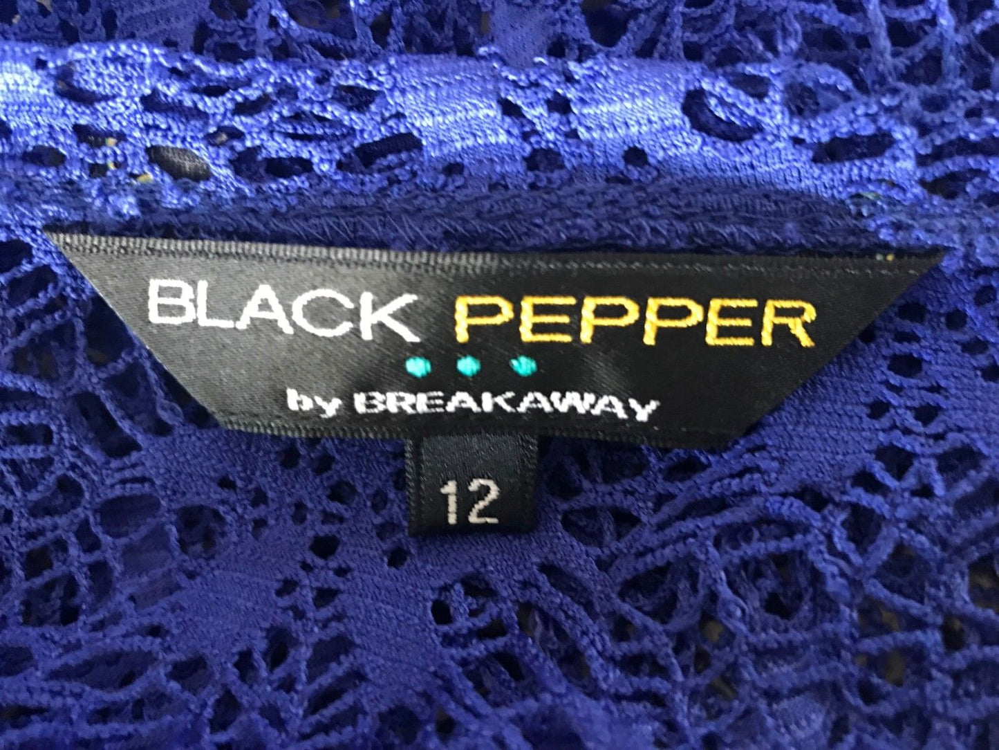 BLACK PEPPER Drape Cardigan Cobalt Blue Net Lace 3/4 Sleeve Ladies Size 12 NEW