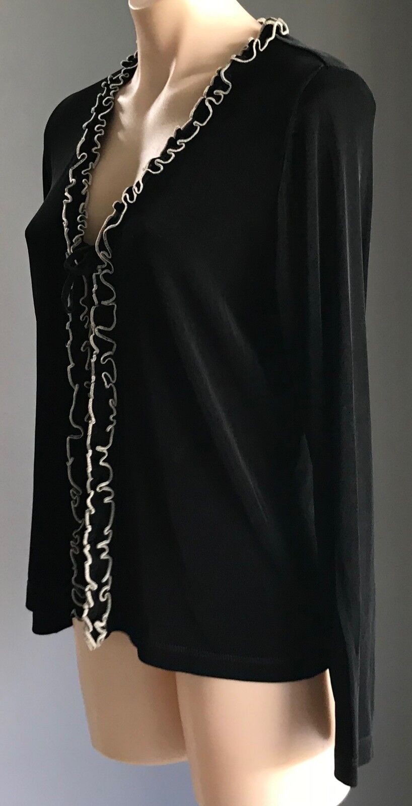 FELLA HAMILTON Cardigan Long Sleeve Black & White Frill Trim Size 12 Vintage