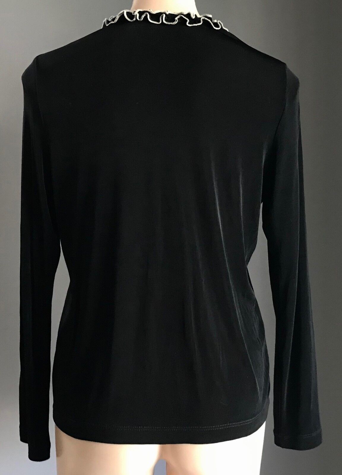 FELLA HAMILTON Cardigan Long Sleeve Black & White Frill Trim Size 12 Vintage