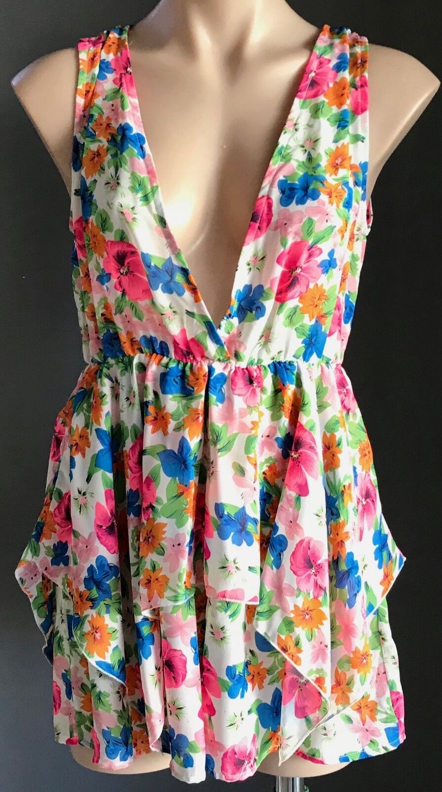 AZURE CLOTHING Romper Multi Coloured Floral Playsuit Shorts Size L 12 NEW