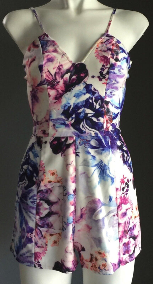 KNIGHT ANGEL Romper MultiColour Floral Print Playsuit Shortsuit Shorts Sz 8 NEW