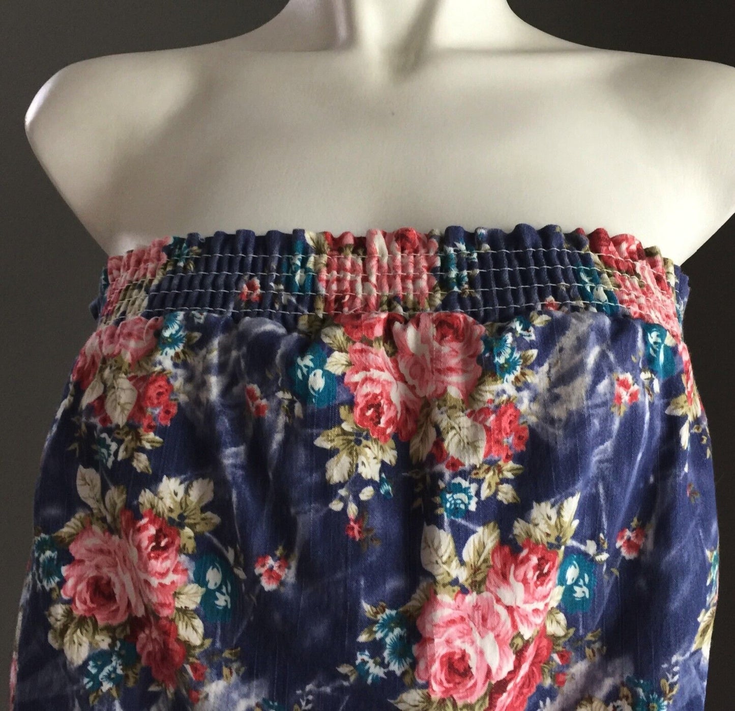 REFUGE Strapless Romper Denim Floral Print Playsuit Shortsuit Shorts Size S 6  8