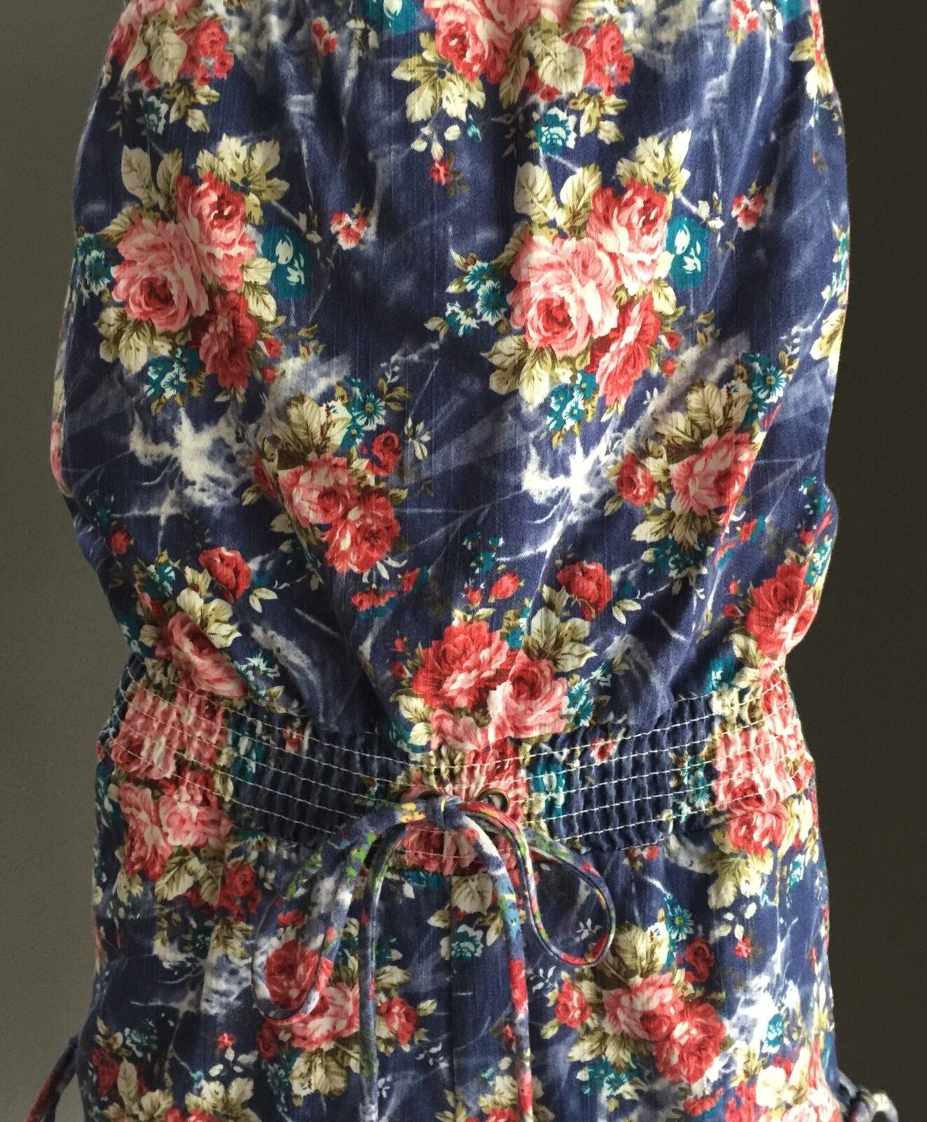 REFUGE Strapless Romper Denim Floral Print Playsuit Shortsuit Shorts Size S 6  8