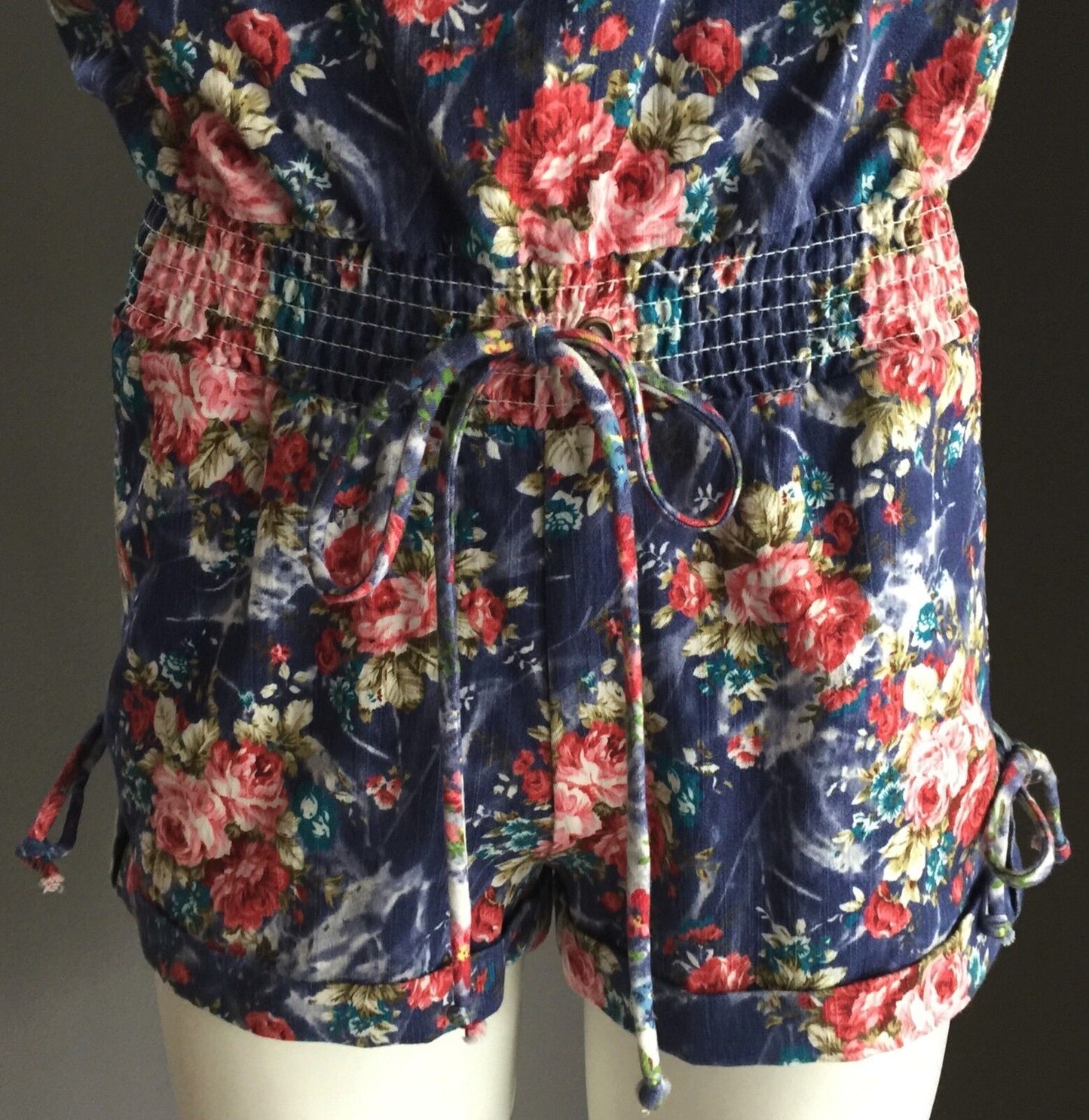 REFUGE Strapless Romper Denim Floral Print Playsuit Shortsuit Shorts Size S 6  8