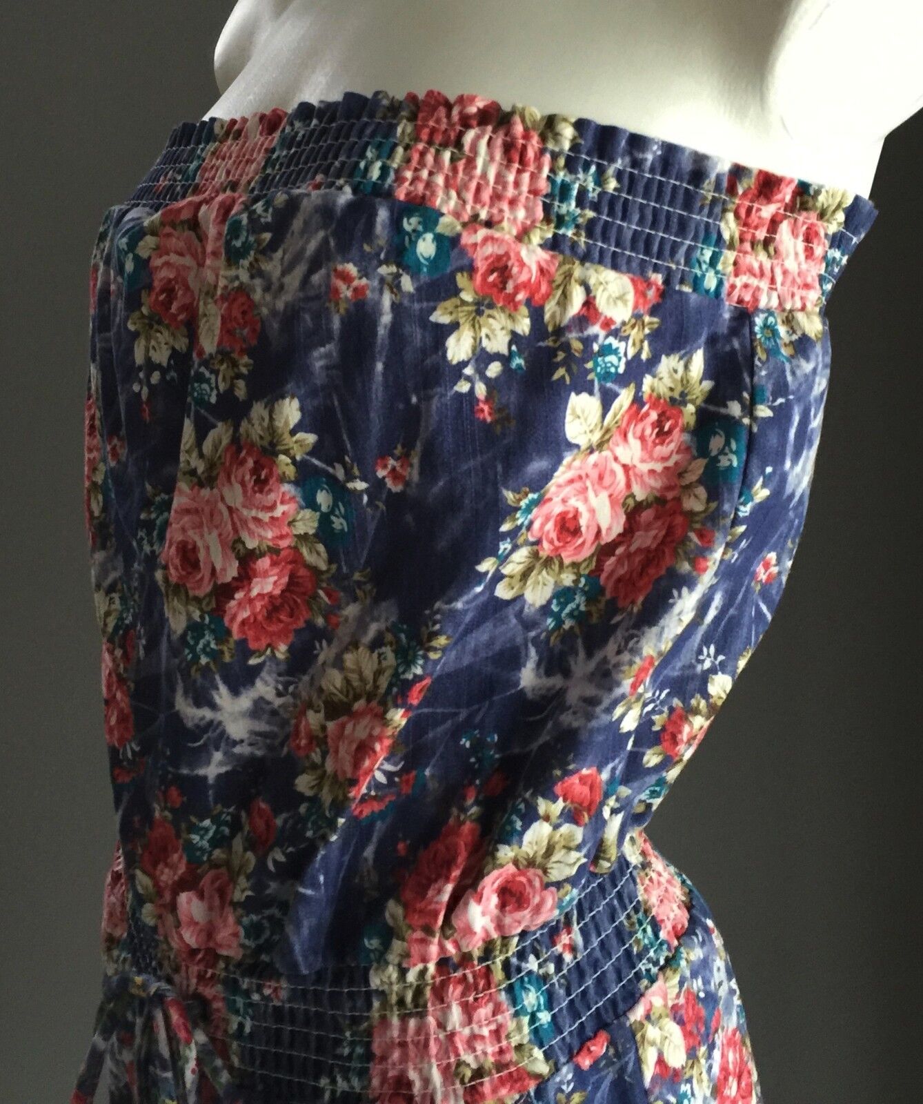 REFUGE Strapless Romper Denim Floral Print Playsuit Shortsuit Shorts Size S 6  8