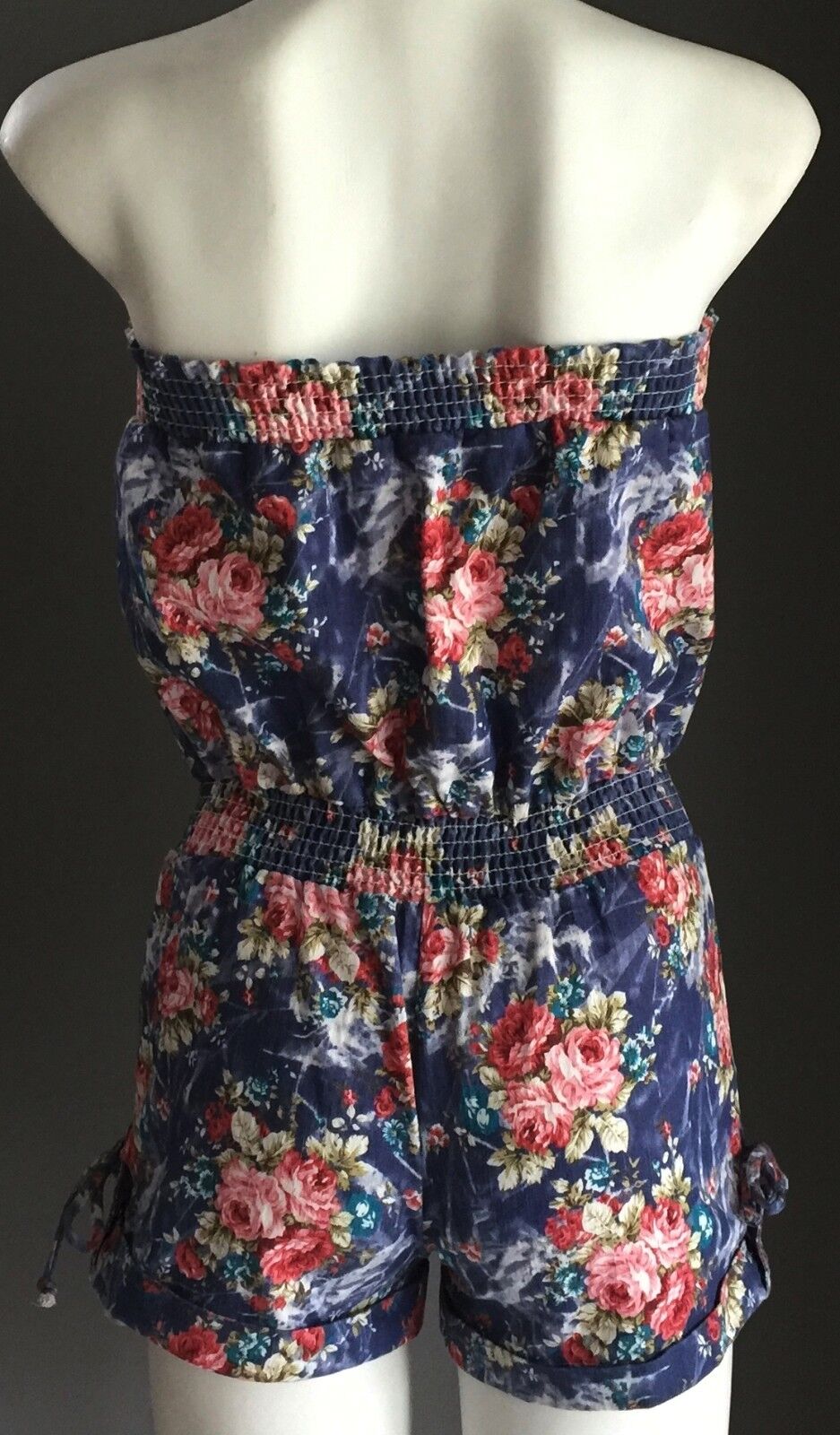 REFUGE Strapless Romper Denim Floral Print Playsuit Shortsuit Shorts Size S 6  8