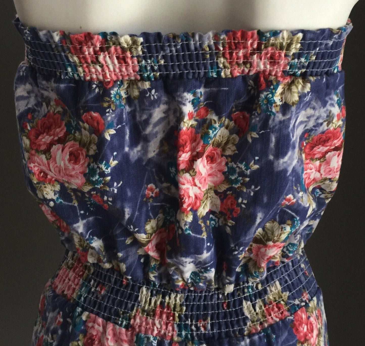 REFUGE Strapless Romper Denim Floral Print Playsuit Shortsuit Shorts Size S 6  8