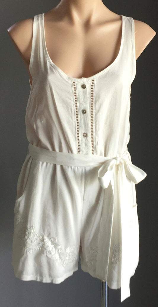 MINKPINK Romper Ivory Sleeveless Waist Tie Playsuit Shortsuit  Shorts Size 10