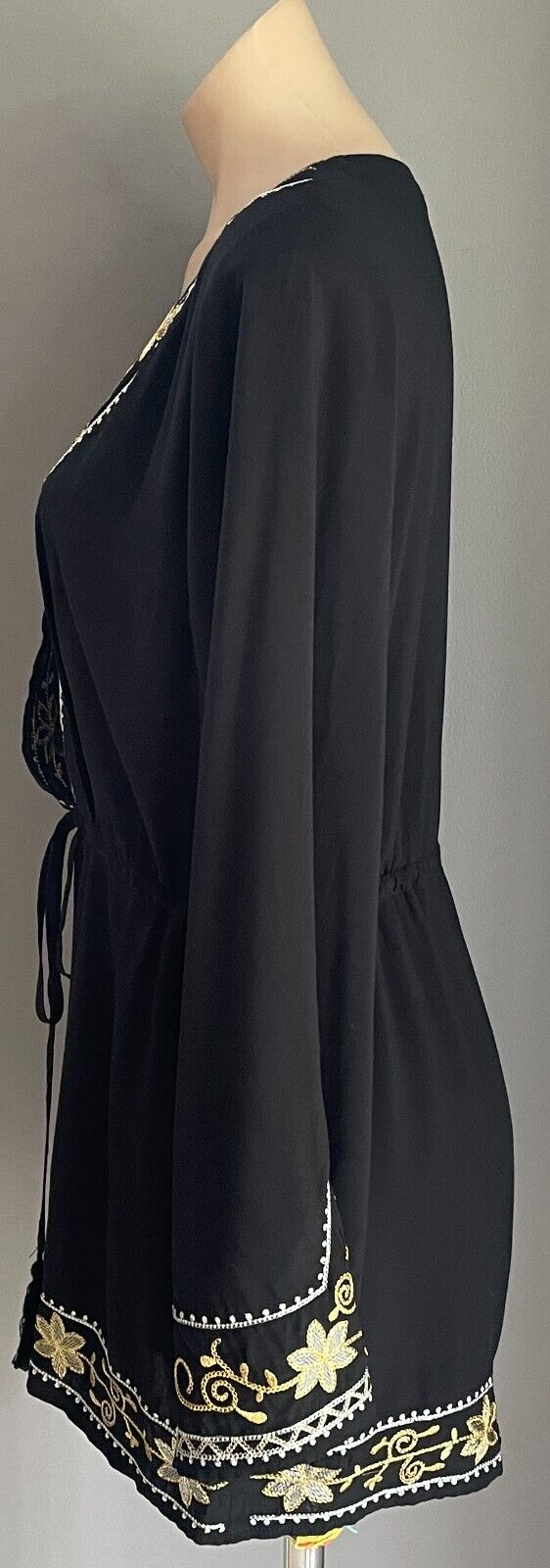 MORRISDAY Black Playsuit Gold Silver Trim Jumpsuit Size L Cotton Long Sleeve NEW