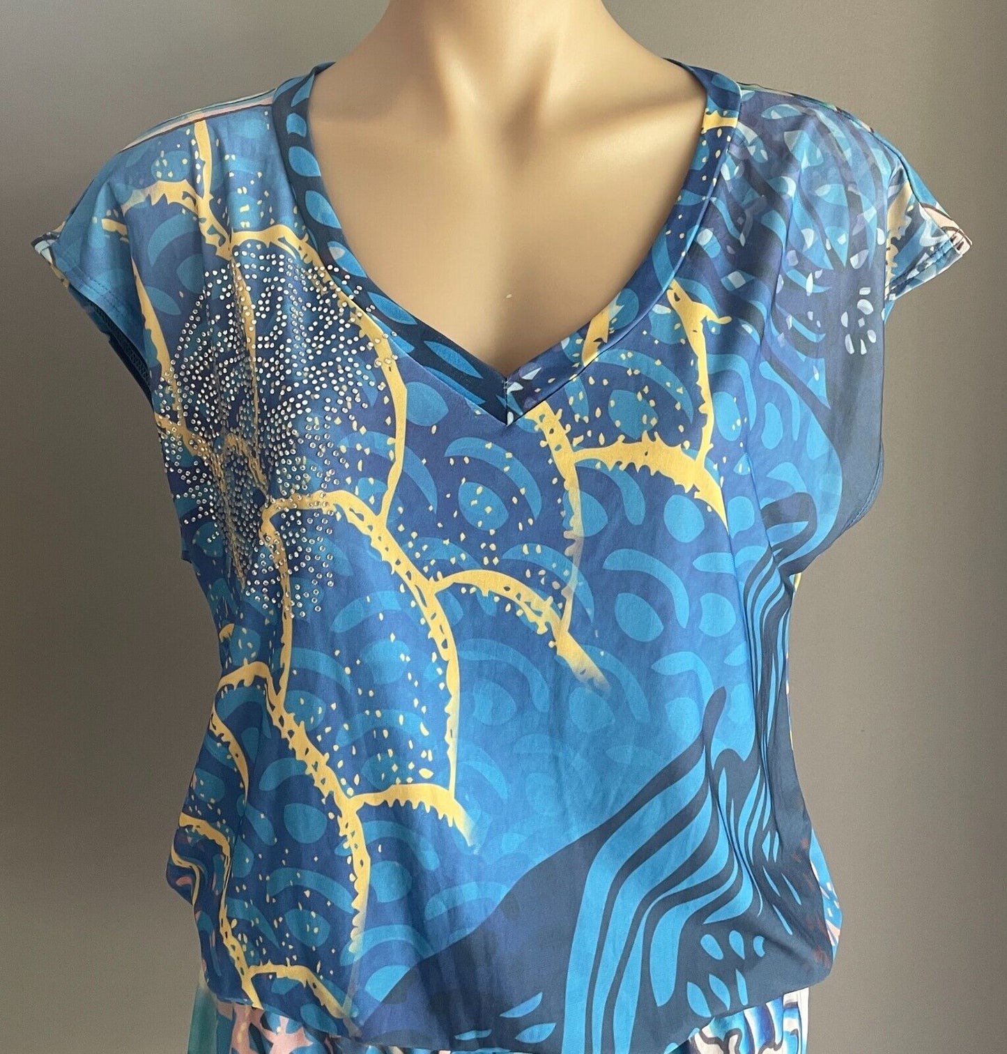 ED HARDY Jumpsuit Blue Ocean Theme Playsuit Elastic Waist Crystal Trim M 12