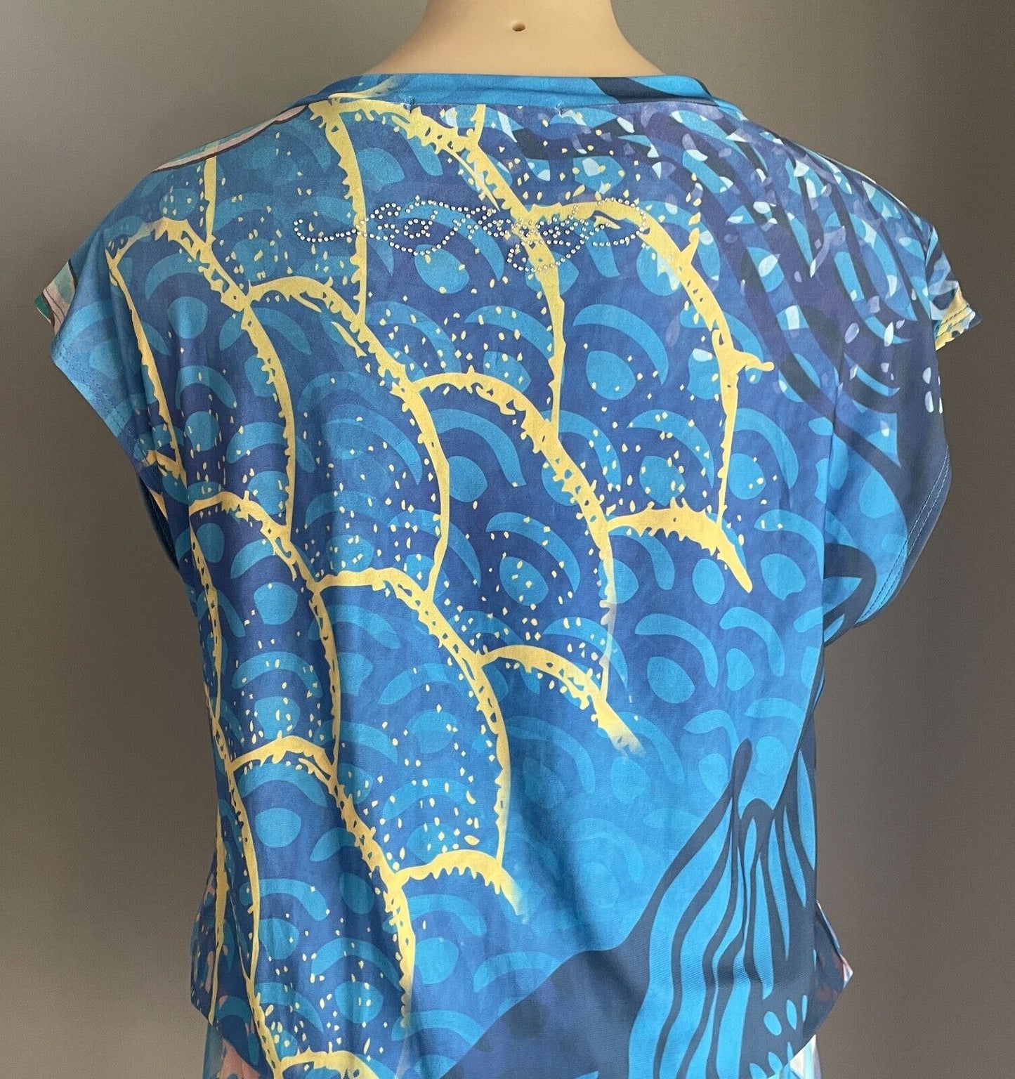 ED HARDY Jumpsuit Blue Ocean Theme Playsuit Elastic Waist Crystal Trim M 12