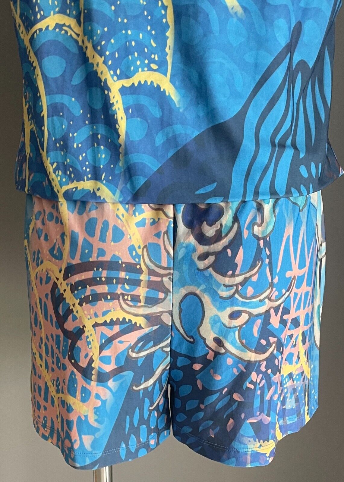 ED HARDY Jumpsuit Blue Ocean Theme Playsuit Elastic Waist Crystal Trim M 12