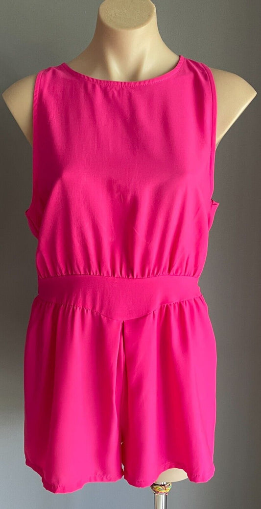 LULU & ROSE Playsuit Hot Pink  Jumpsuit Sleeveless Keyhole Back Size M 10 NEW