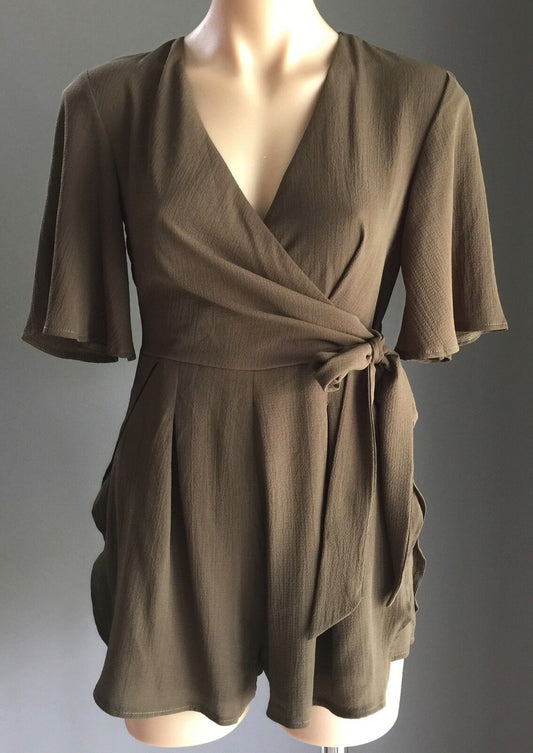 MORNING MIST Romper Playsuit Khaki Short Sleeve Shortsuit Shorts  8 10 Sexy NEW