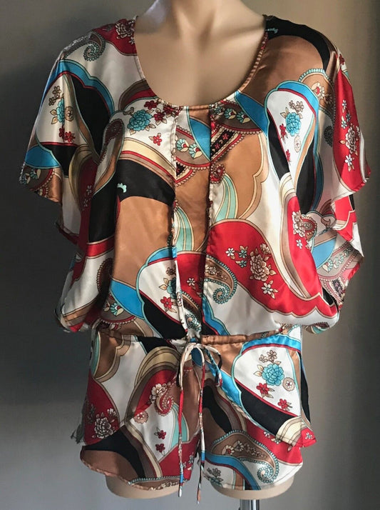 ONE TEASPOON Romper MultiColoured & Print Kimono Sleeve Playsuit Shorts Sz 8 10