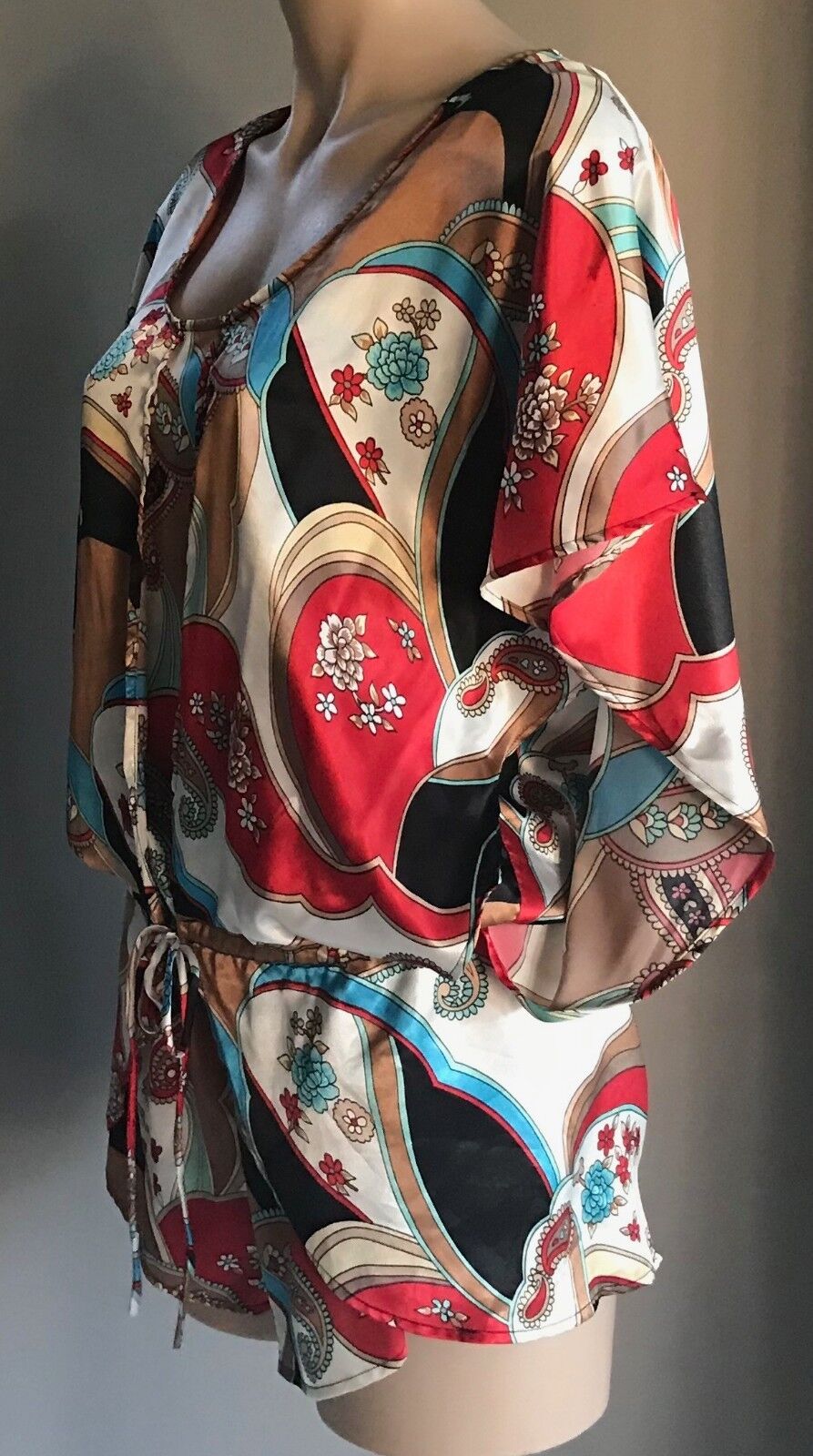 ONE TEASPOON Romper MultiColoured & Print Kimono Sleeve Playsuit Shorts Sz 8 10