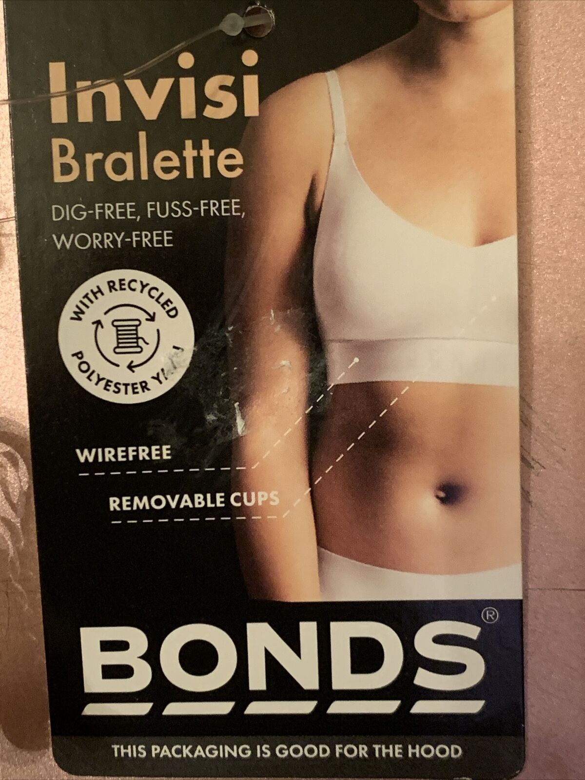 BONDS INVISI BRALETTE Mocha Wireless Removable Cups Slip On Logo Bra Size 12 NEW