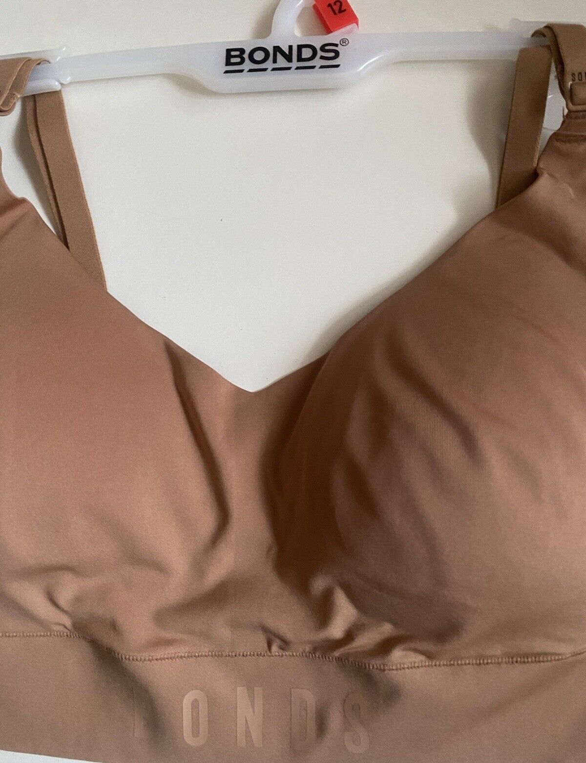 BONDS INVISI BRALETTE Mocha Wireless Removable Cups Slip On Logo Bra Size 12 NEW