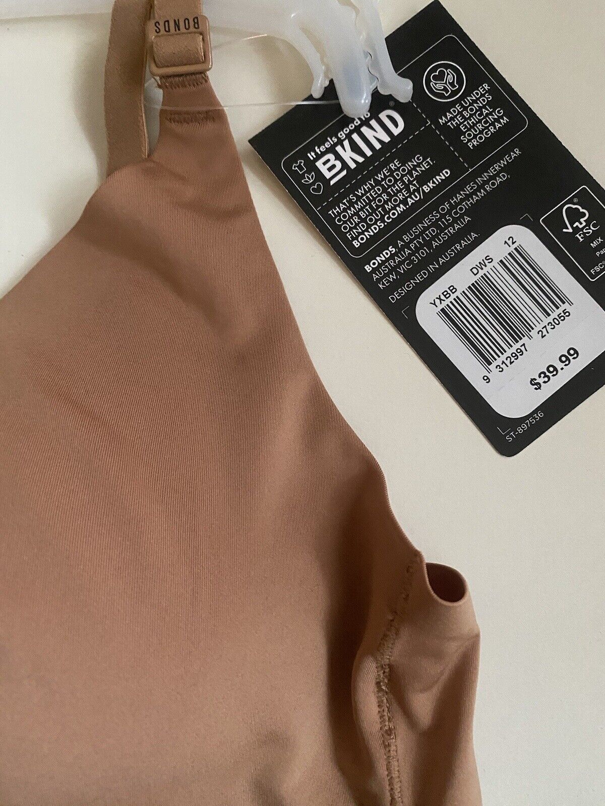 BONDS INVISI BRALETTE Mocha Wireless Removable Cups Slip On Logo Bra Size 12 NEW