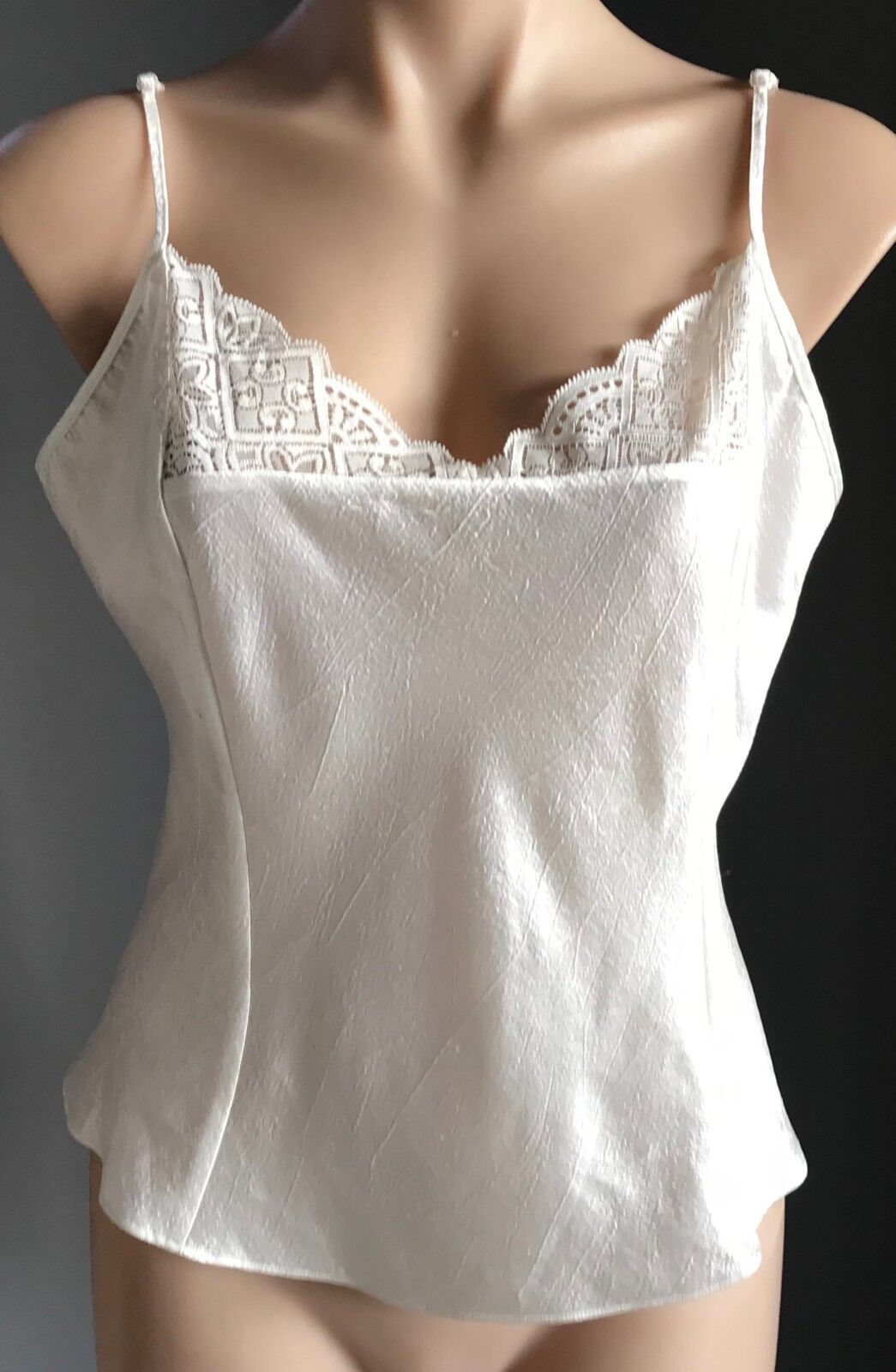Sexy SHORT STORIES Camisole Ivory Spaghetti Straps Lace Trim Size L 12 NEW