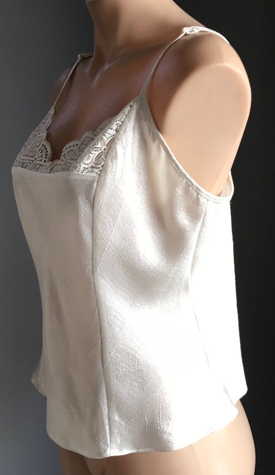 Sexy SHORT STORIES Camisole Ivory Spaghetti Straps Lace Trim Size L 12 NEW