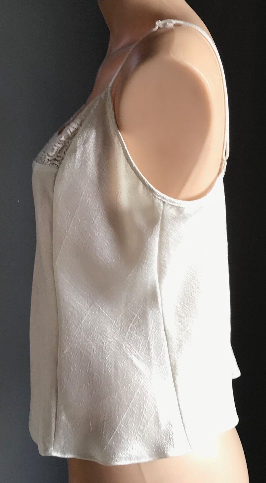 Sexy SHORT STORIES Camisole Ivory Spaghetti Straps Lace Trim Size L 12 NEW