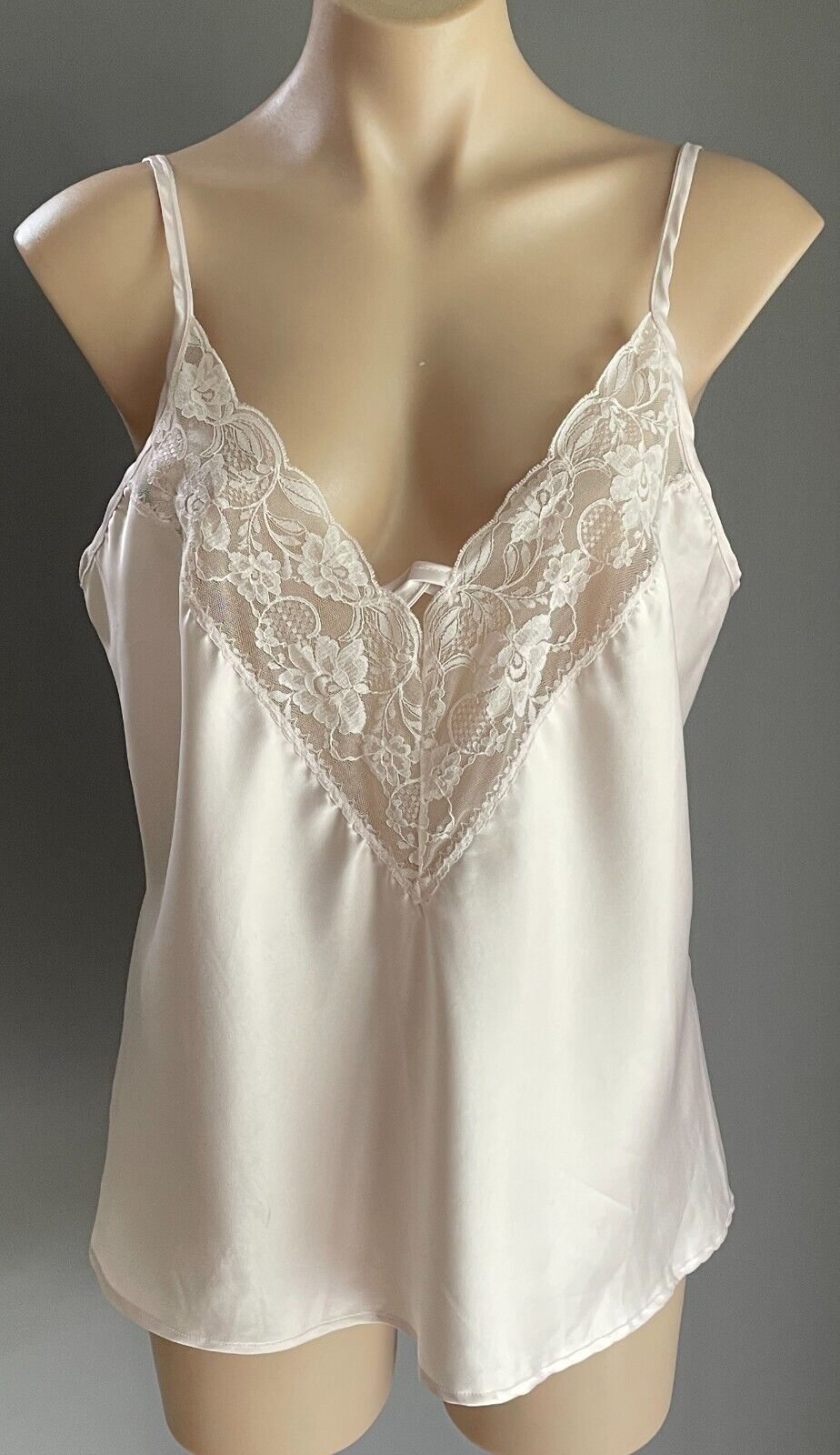 PRIVATE PROPERTY Satin Cami Top Ivory Camisole Lace Trim Fixed Straps Size 16