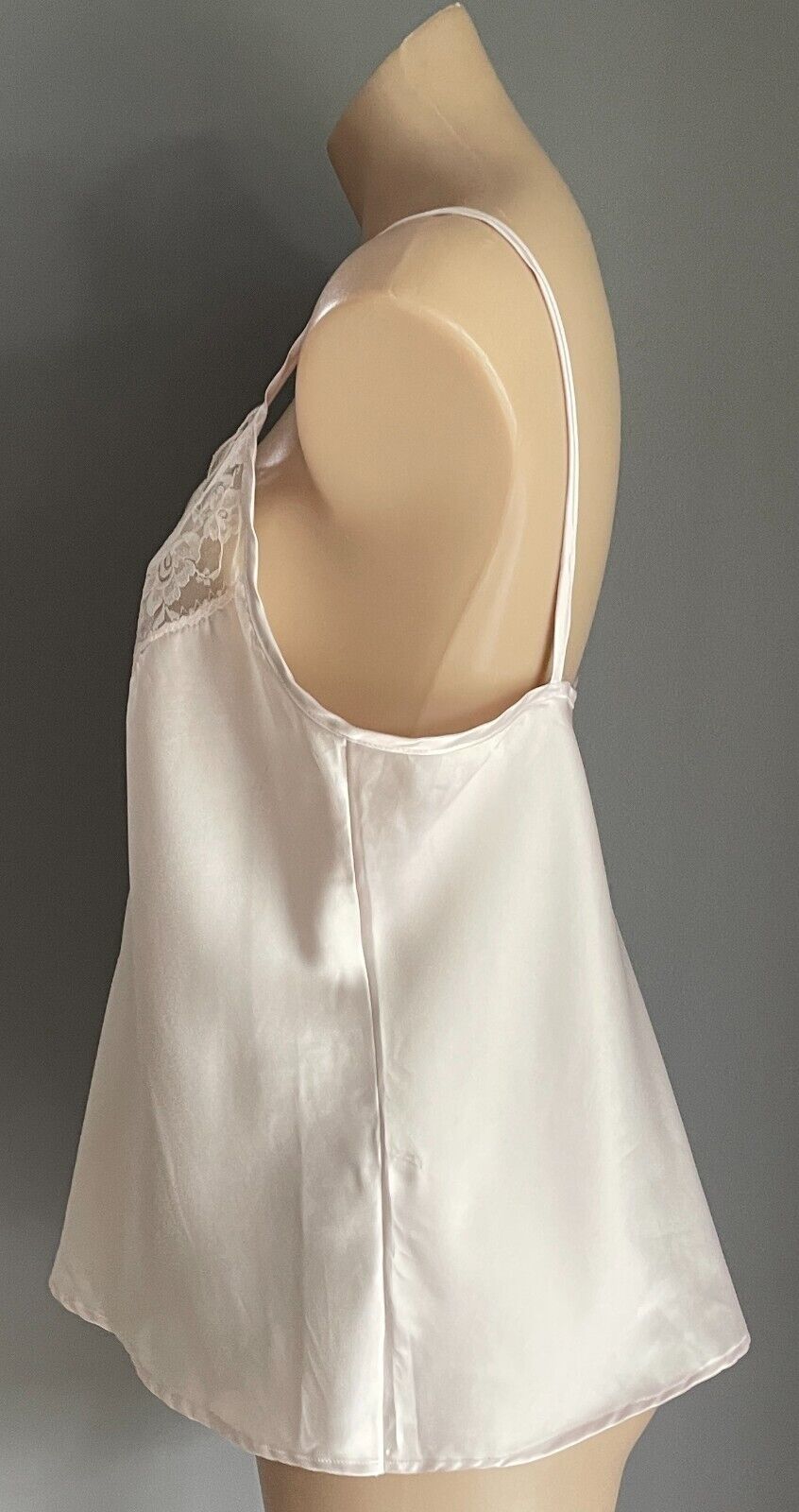 PRIVATE PROPERTY Satin Cami Top Ivory Camisole Lace Trim Fixed Straps Size 16