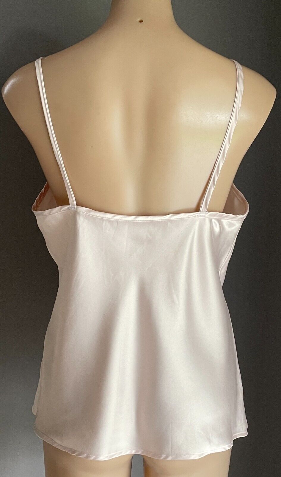 PRIVATE PROPERTY Satin Cami Top Ivory Camisole Lace Trim Fixed Straps Size 16