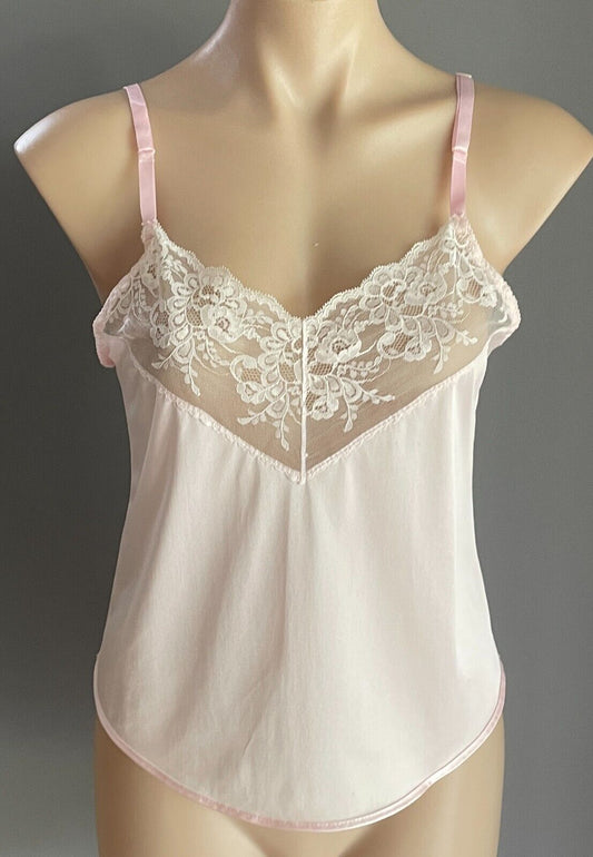 FORBES FASHIONS Cami Baby Pink Camisole w Lace Adjustable Strap Size 10 Vintage