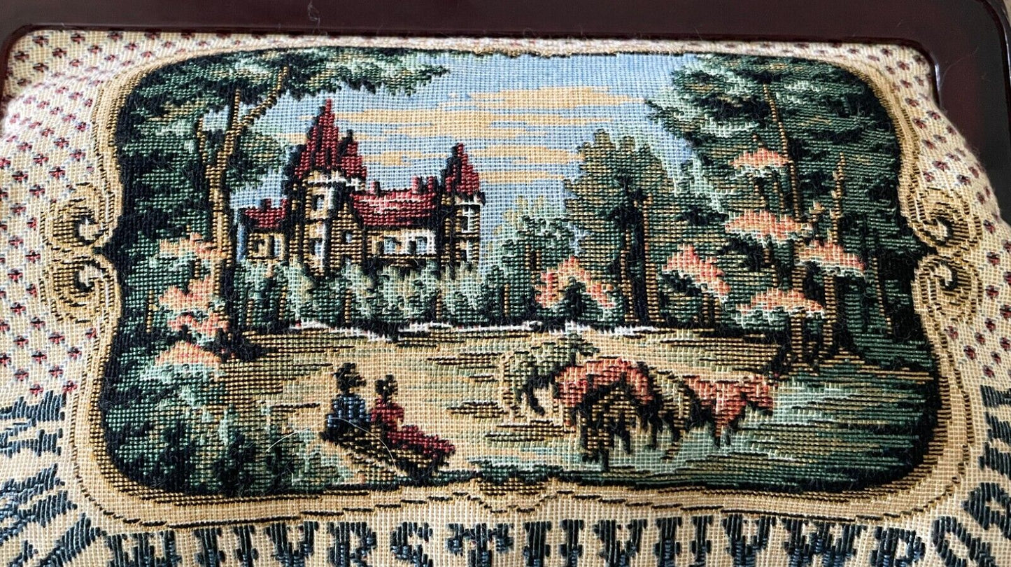 CLUTCH PURSE Folk Art Rural Scene Multi Colour Tapestry Continental Square Frame