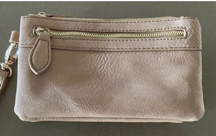 SPORTSGIRL Bag Beige Grain Pleather Wristlet Bag Purse Wallet Small Phone NEW