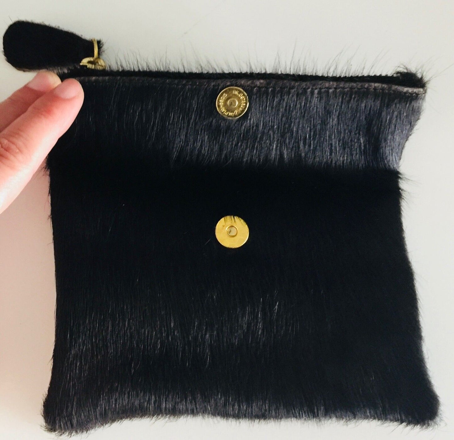 Genuine PONY HAIR on Hide PURSE Fold Over Wallet Clutch Dark Brown