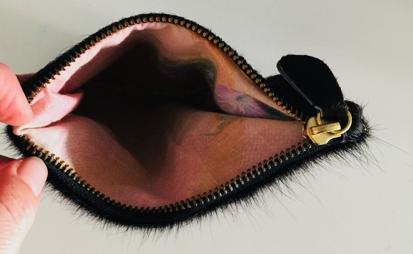 Genuine PONY HAIR on Hide PURSE Fold Over Wallet Clutch Dark Brown