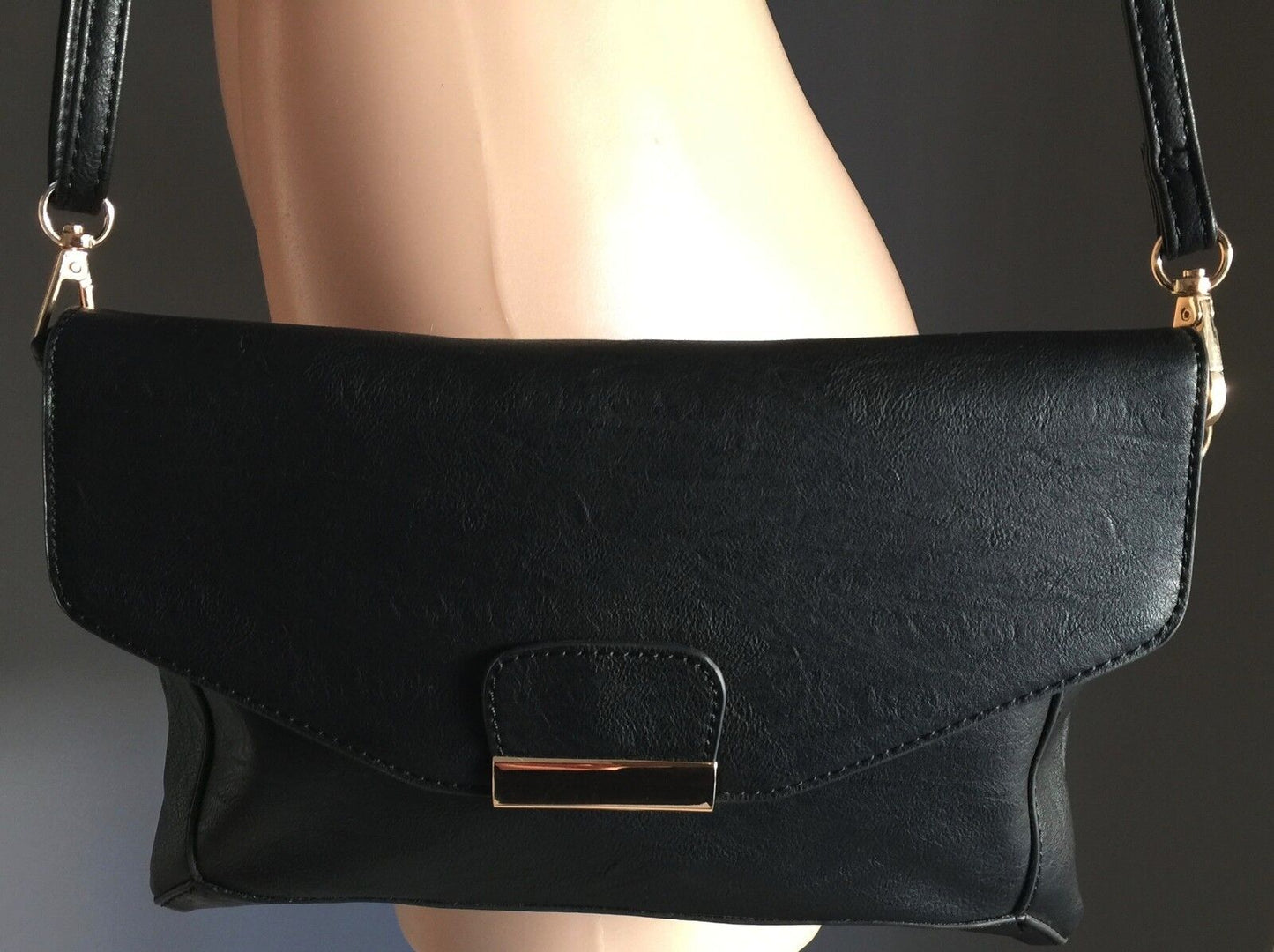 COLETTE Shoulder  Bag Black Pleather Envelope Clutch Bag w Strap NEW