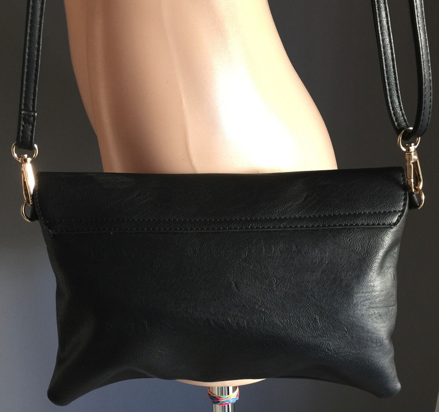COLETTE Shoulder  Bag Black Pleather Envelope Clutch Bag w Strap NEW