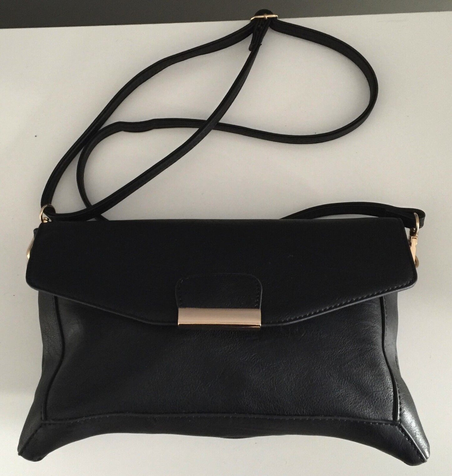 COLETTE Shoulder  Bag Black Pleather Envelope Clutch Bag w Strap NEW