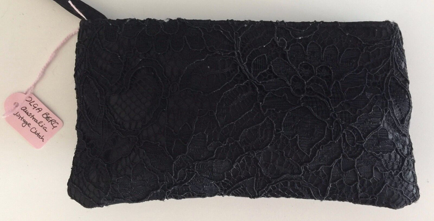 OLGA BERG Small Black Lace Wristlet Purse - Unique Handbag Vintage