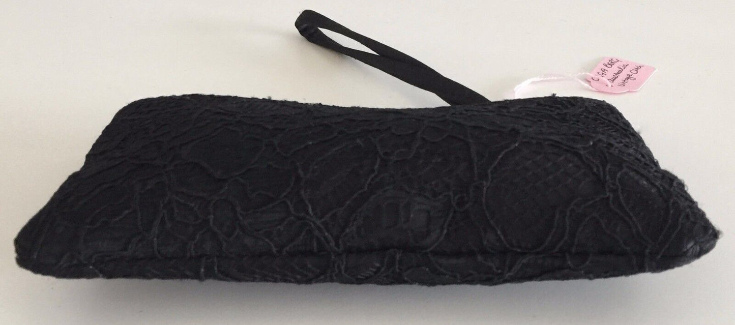 OLGA BERG Small Black Lace Wristlet Purse - Unique Handbag Vintage