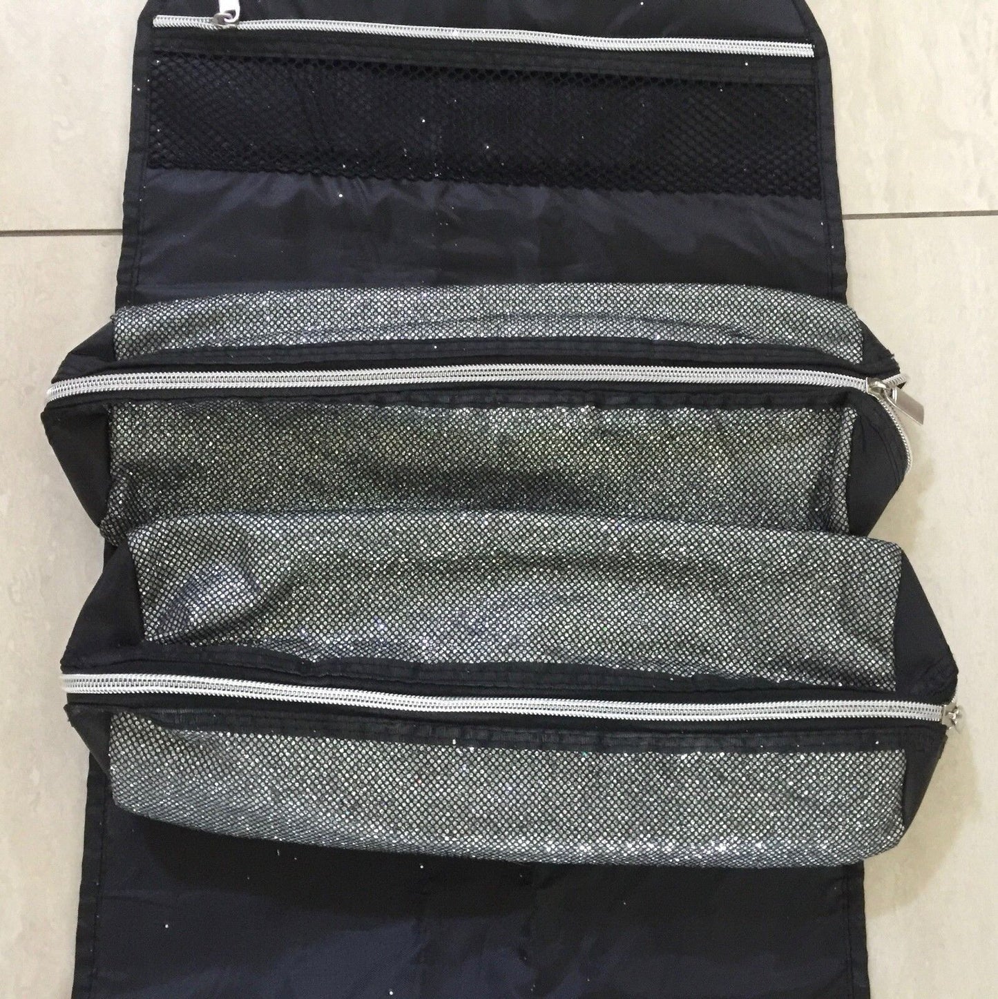 HD CARRY CASE Storage Bag Silver Glitter Black Double Pouch Protective Mat NEW