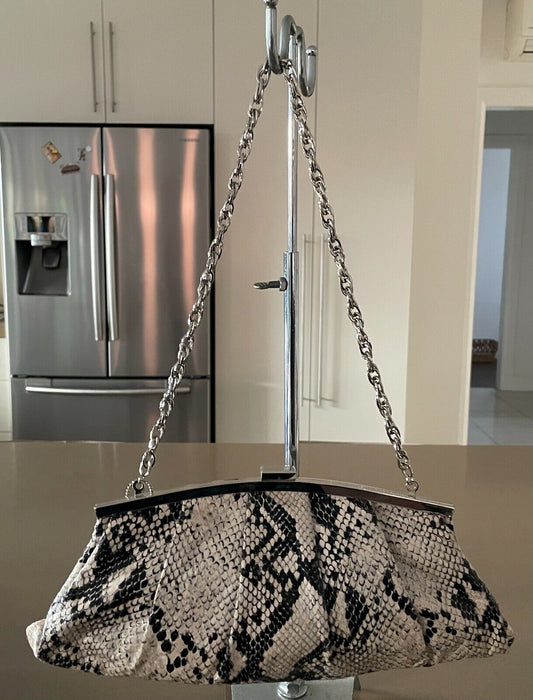 JAG Clutch Bag w Short Chain Black & Beige Python Snakeskin Pleather Vintage NEW