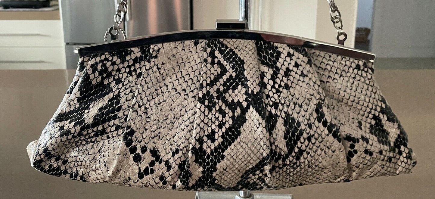 JAG Clutch Bag w Short Chain Black & Beige Python Snakeskin Pleather Vintage NEW