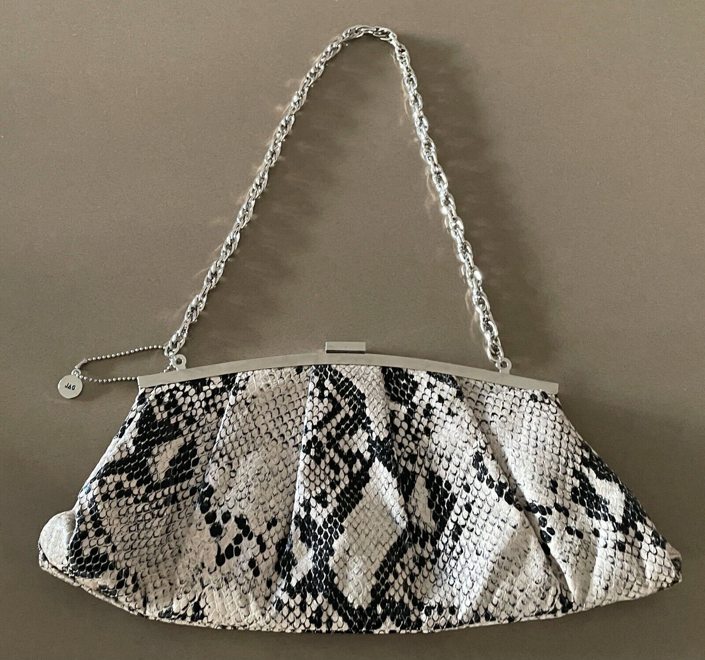 JAG Clutch Bag w Short Chain Black & Beige Python Snakeskin Pleather Vintage NEW