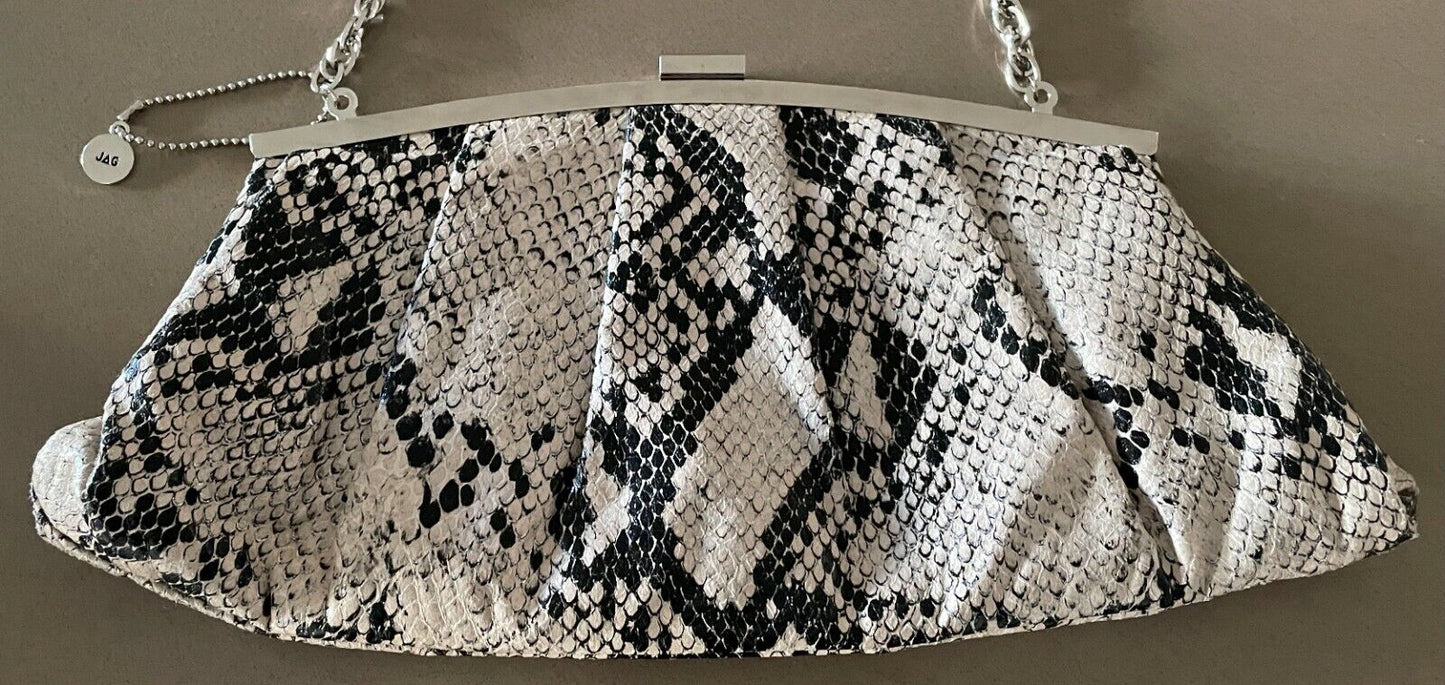 JAG Clutch Bag w Short Chain Black & Beige Python Snakeskin Pleather Vintage NEW