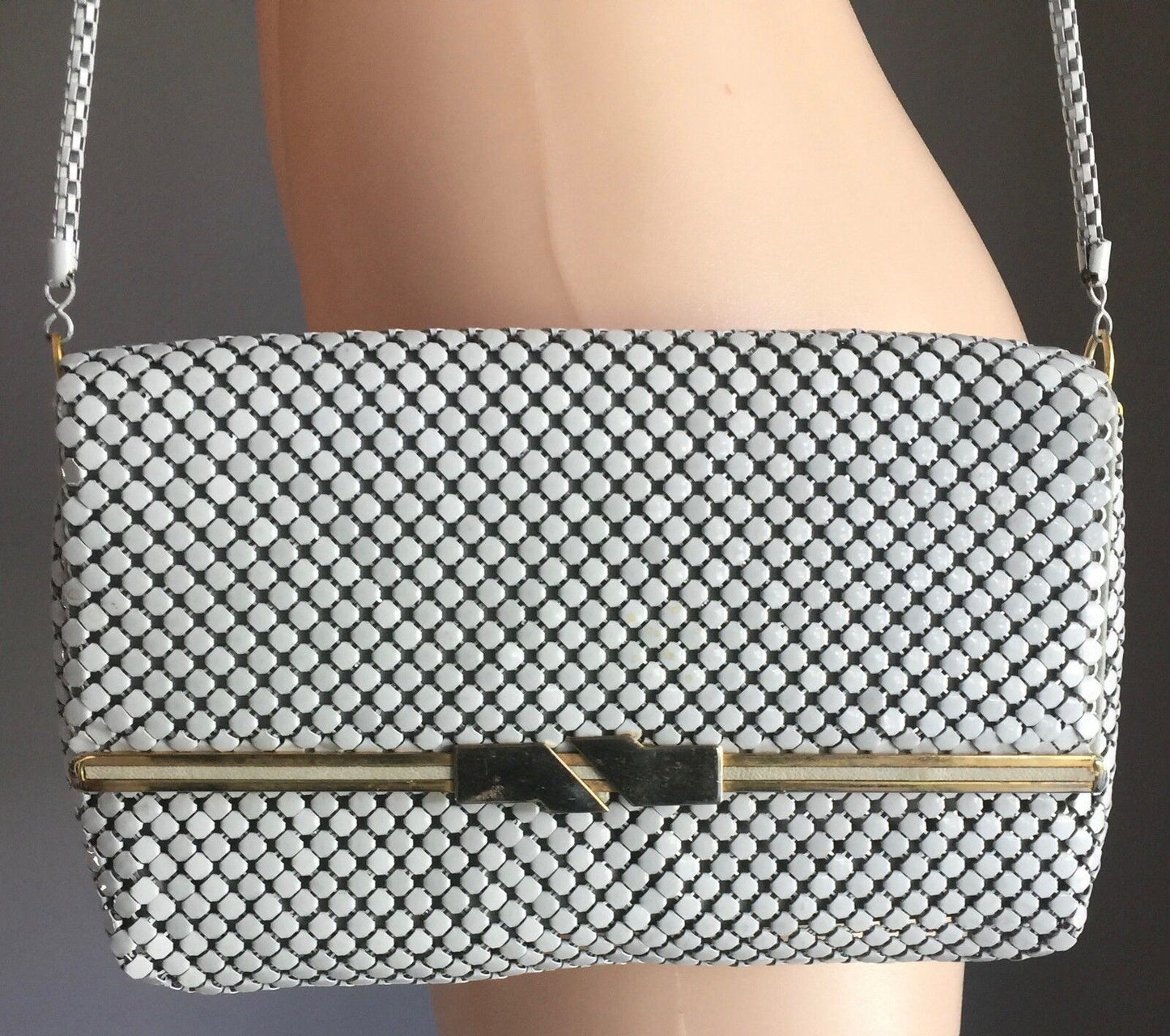SHOULDER BAG Aluminium MESH Handbag Dove Grey Envelope Clutch Hong Kong Vintage