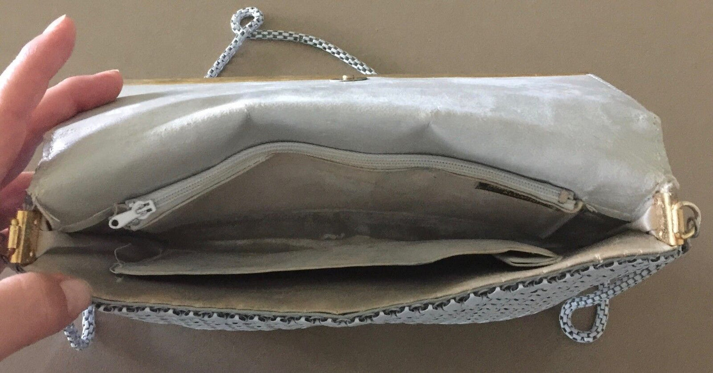 SHOULDER BAG Aluminium MESH Handbag Dove Grey Envelope Clutch Hong Kong Vintage