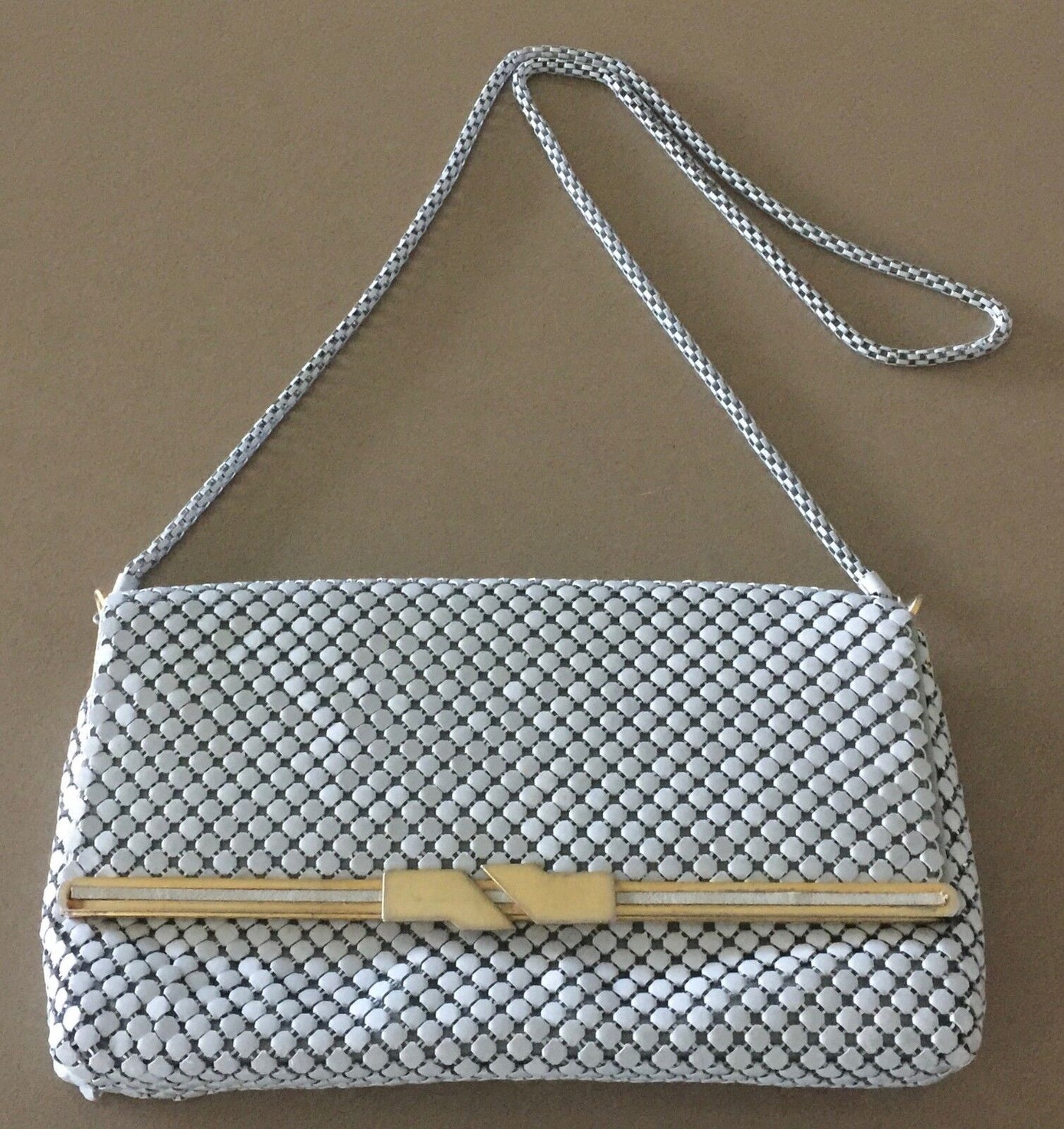 SHOULDER BAG Aluminium MESH Handbag Dove Grey Envelope Clutch Hong Kong Vintage